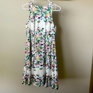 Maggy London Fit and Flare dress, cream with multi-color floral